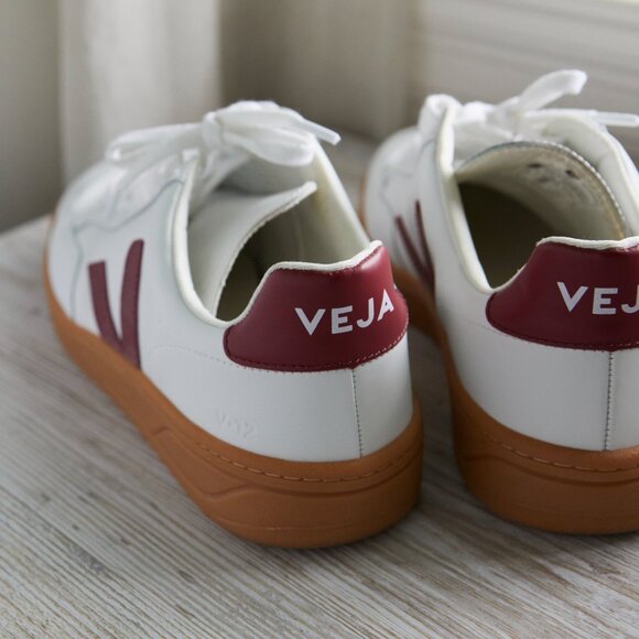 Veja V-12 Women's Leather White Marsala Shoes | Size 10 - Picture 8 of 10